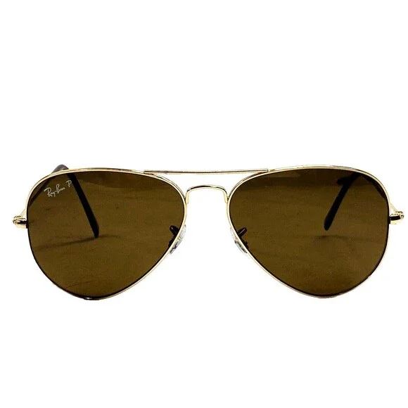 Ray-Ban P Polarized Aviator Sunglasses Vtg Italy Gold Metal Large Oval Preppy - Picture 3 of 16